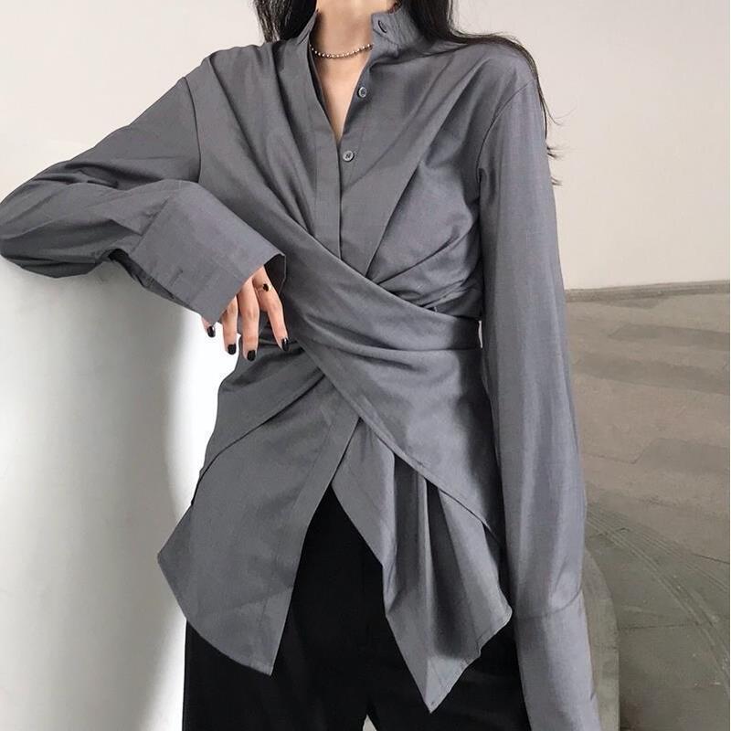 心机设计感chic衬衫女2025韩版ins超火bf宽松不规则显瘦长袖上衣|undefined