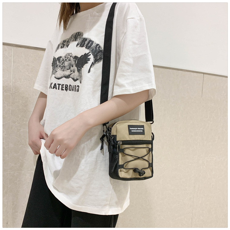 67g Weight Zipper Closure Type Single Shoulder Strap Strap Type Crossbody Bag Bags Type Nylon Material Letter Pattern Streetwear Style Square Shape Khaki, Light Grey, White, Black Color Small Size Small Nylon Letter Streetwear Square Zipper Crossbody Bag 15