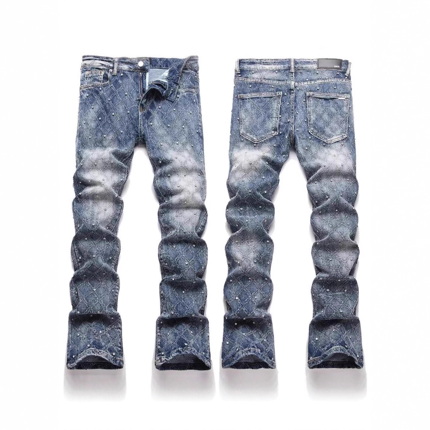 American Retro Rivet Jeans Men's Trendy Slim Fit Skinny Pants High-End Stylish Versatile Long Trousers