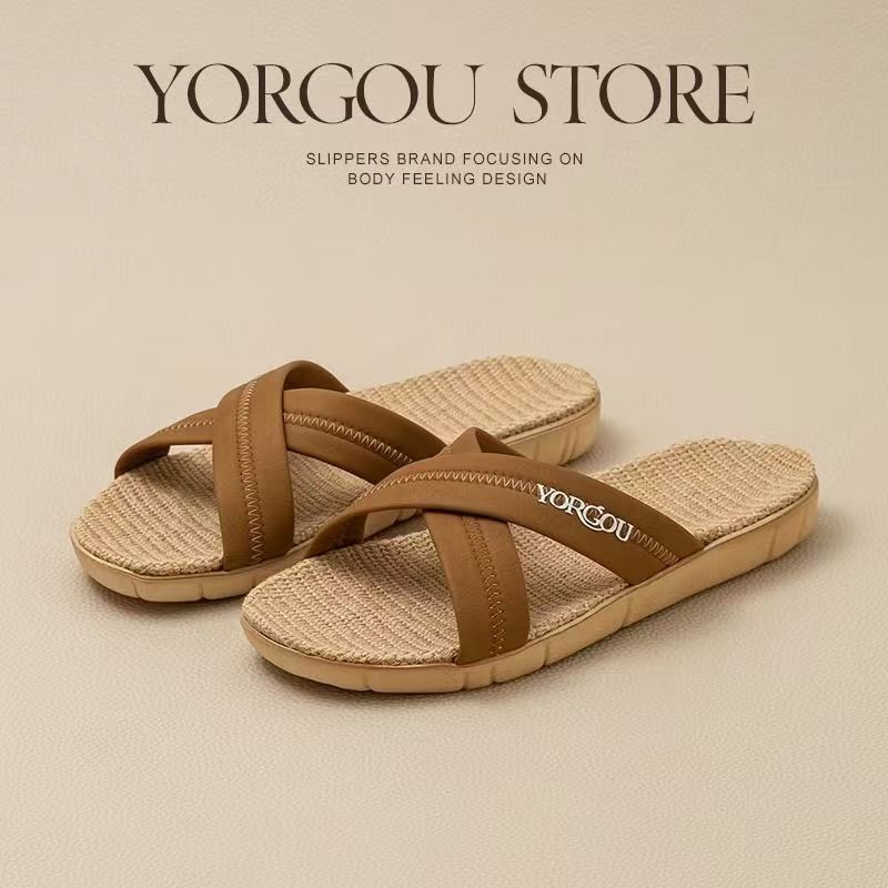 Far Harbor Linen Slippers Men's Summer Home Indoor Anti-Slip Sweat-Absorbing Spring and Autumn Mute Anti-Bacterial Non-Stinky Foot Slippers for Women
