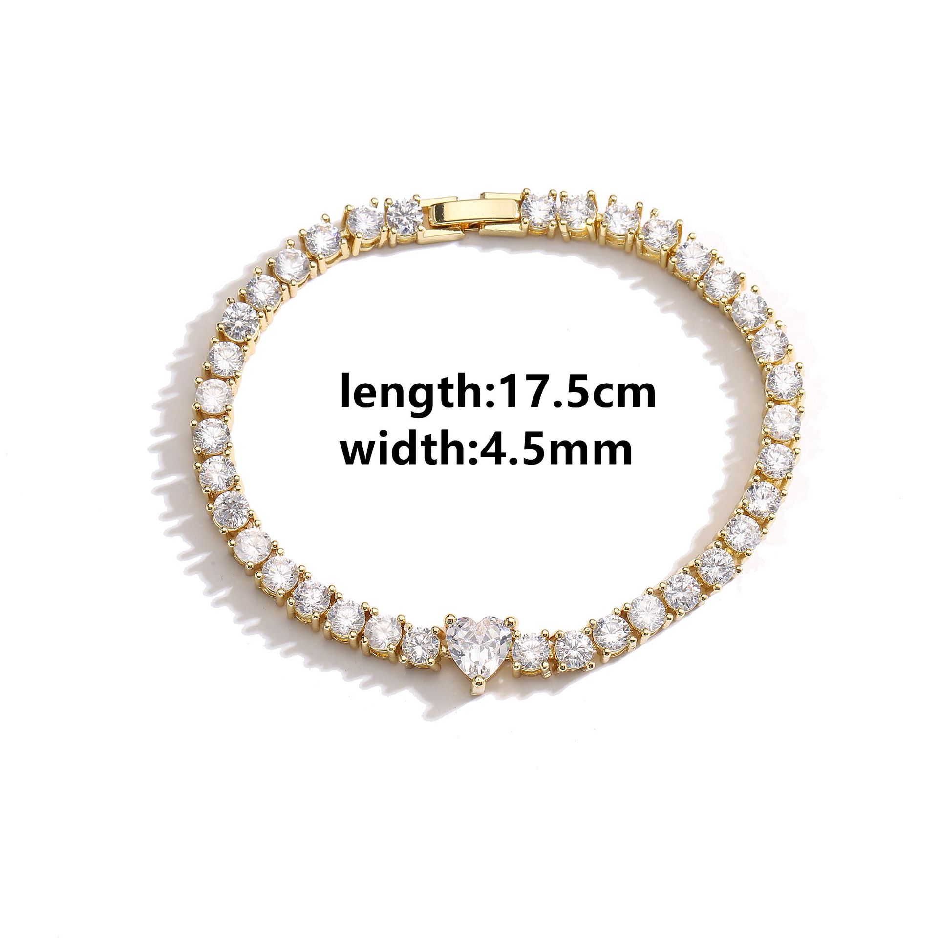 fashion geometric micro-encrusted full zircon heart-shaped copper bracelet