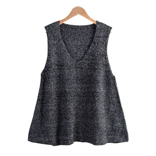 Pure Color V-Neck Knit Cardigan Vest Top for Women Korean Style Fashion Loose Matchable Simple Stylish Plus Size Sleeveless Cardigan