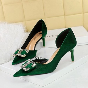 1363-AK78 Banquet Light Luxury Women's Shoes High Heels, Thin Heel Side Hollow Fleece Surface, Shallow Mouth Pointe