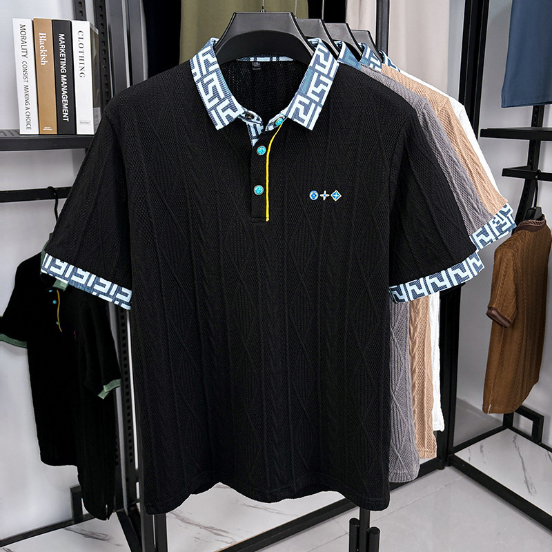 夏の新しいトレンディなジャカード半袖 Tシャツメンズ polo2025 抗シワルーズカジュアルメンズポロシャツドロップシッピング|undefined