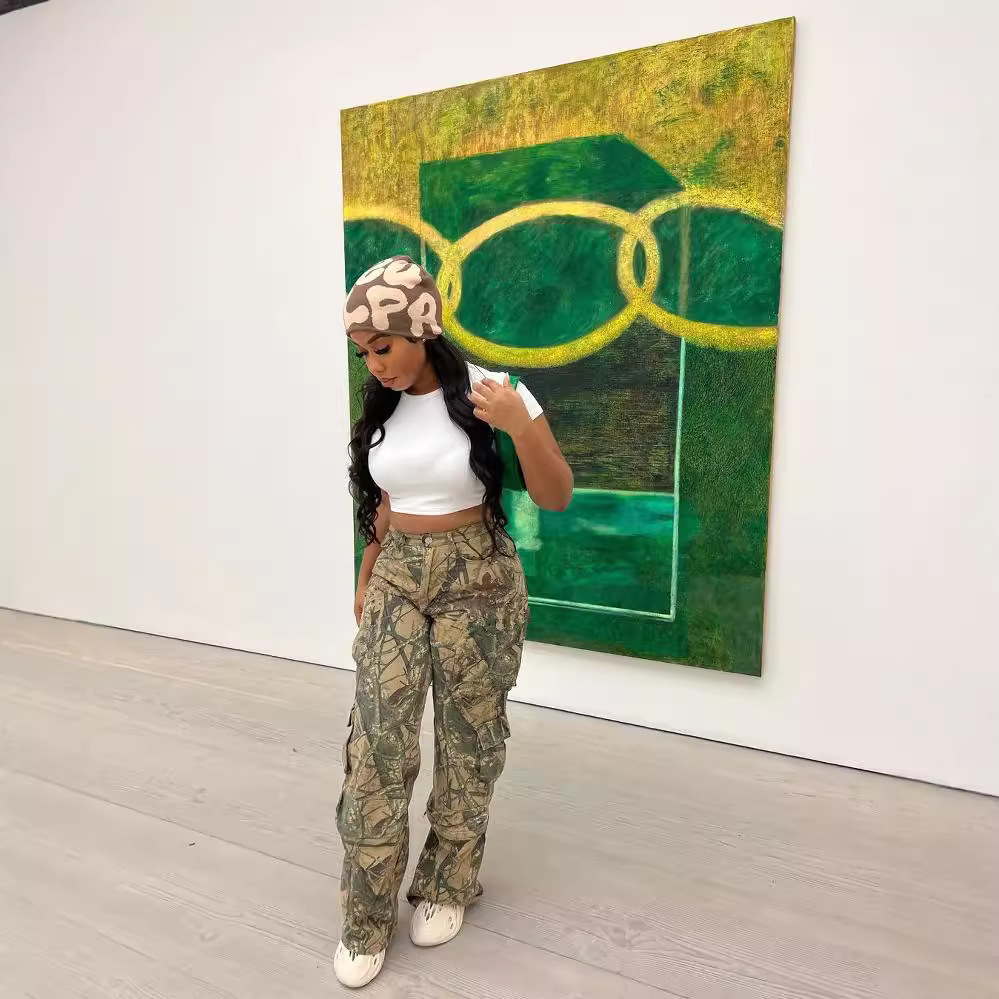 Vêtements pour femmes 2024 nouveau pantalon camouflage sexy ample décontracté à poches zippées_voghion.com