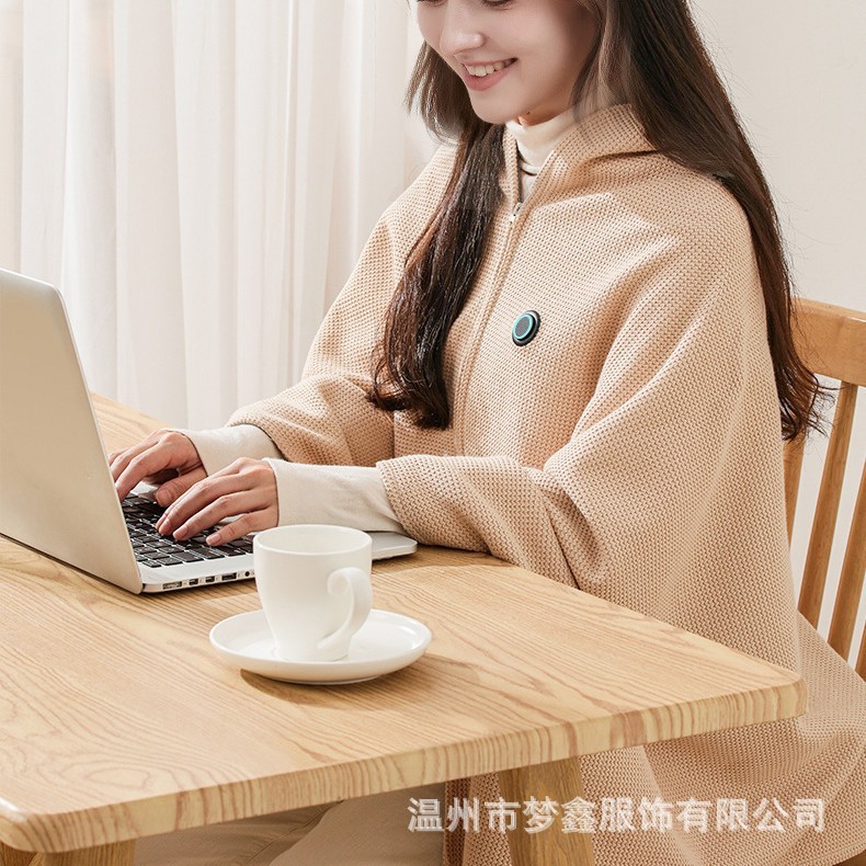 厂家直供户外便携式加热披肩电热毯连帽披风居家用电热三档毛毯|undefined