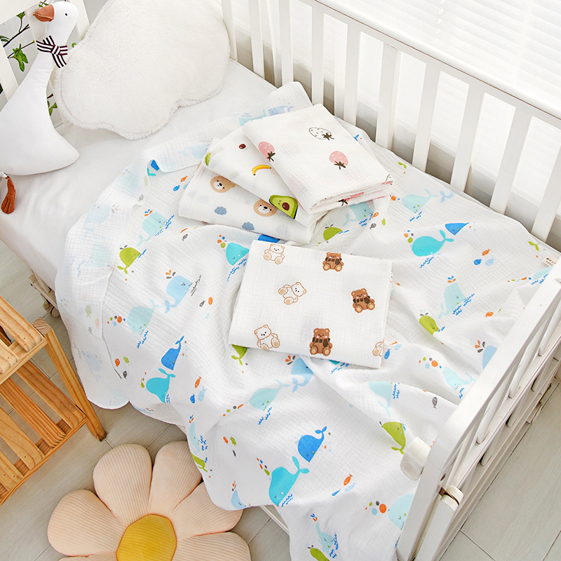 Wholesale Double-Layer Crepe Swaddling Towel, Breathable and Comfortable Newborn Swaddling Towel, Summer Baby Blanket, Infant Swaddling Towel