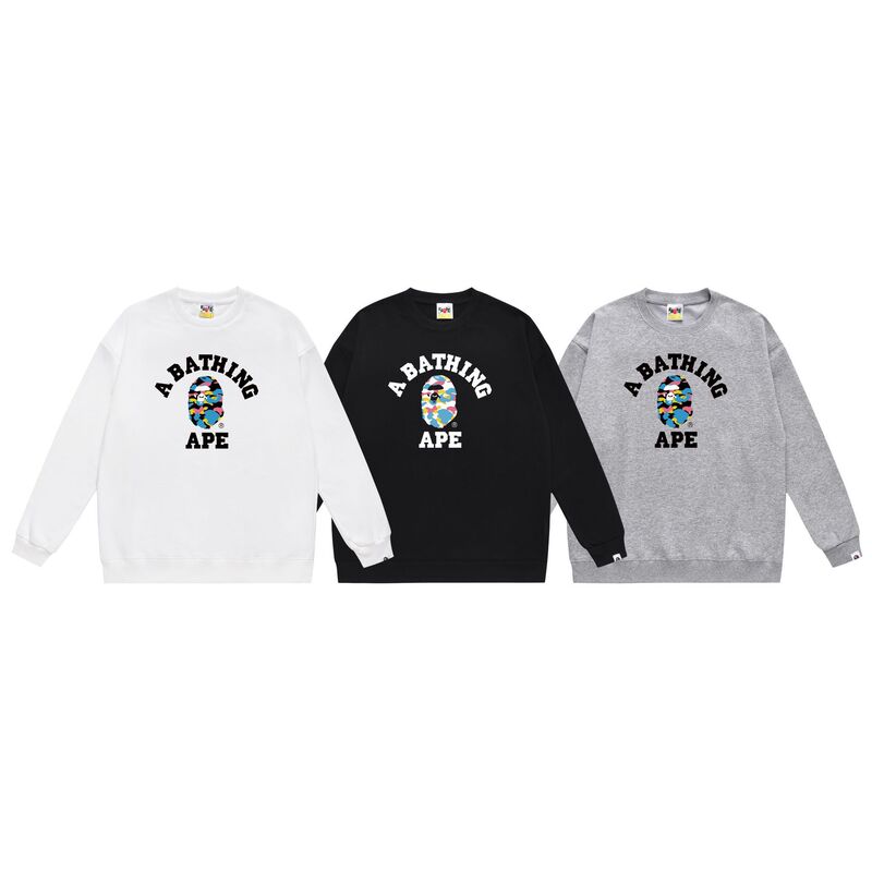 Cross-border Autumn New Japanese BAPE Color Ape Letter Printed terry fleece-lined Round Neck Men's and Women's Pullover Sweat