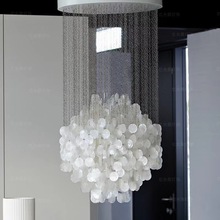 北欧美式创意简约现代客厅贝壳吊灯复式楼中空旋转楼梯间圆形灯具