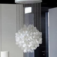 European-style creative minimalist modern living room shell pendant light, double-story open-space rotating staircase area round lighting