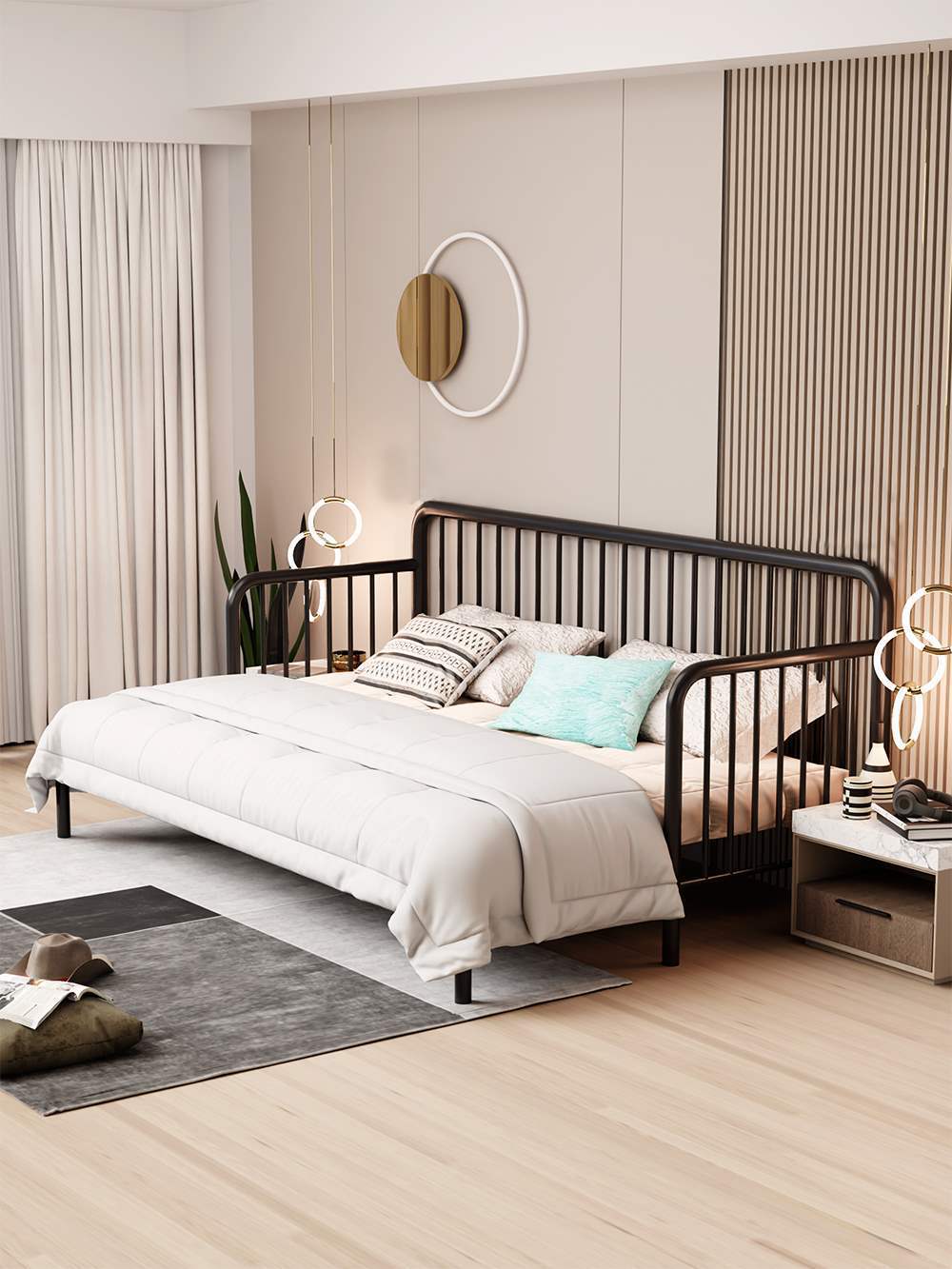 Wrought Iron Sofa Multifunctional Iron Frame Bed Iron Bed Single Bed Folding Simple Living Room Sitting and Sleeping Bed Retractable Bed