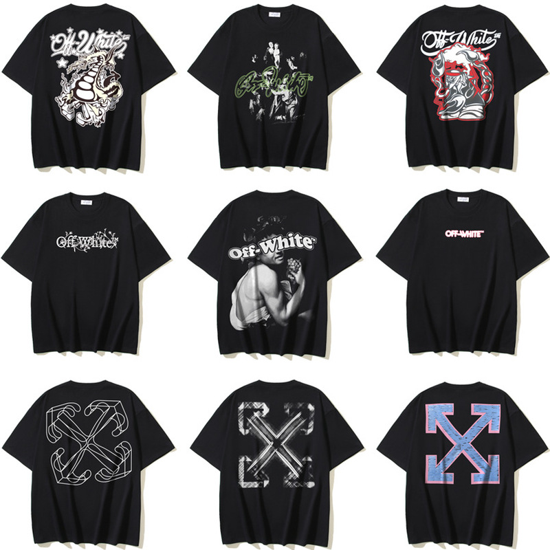 Amiri Summer Trendy Brand Offwhite Oil Painting Arrow Print Short-Sleeved T-Shirt for Men and Women Ow Loose Round Neck Half-Sleeve Amiri Summer Trendy Brand Offwhite Oil Painting Arrow Print Short-Sleeved T-Shirt for Men and Women Ow Loose Round Neck Half-Sleeve