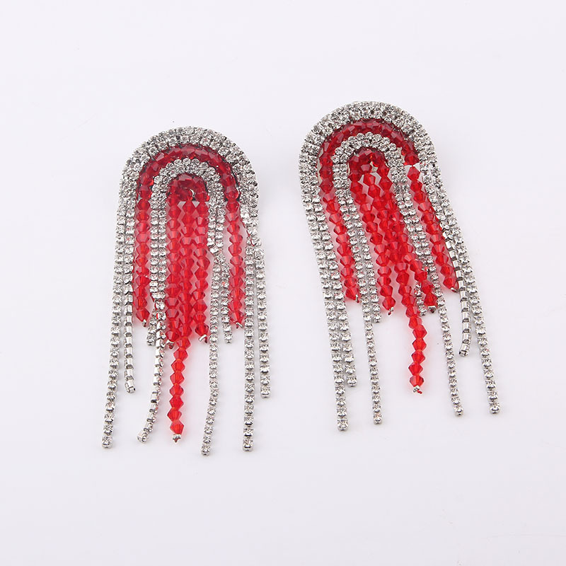 Baroque Style Full Diamond Tassel Crystal Long Earrings display picture 2