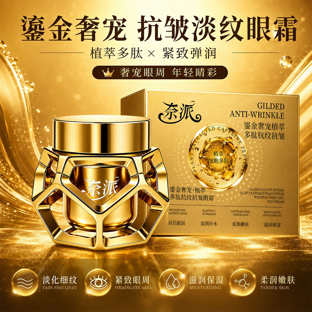 Naipai Gold-Plated Luxury Plant Extract Peptide Anti-Wrinkle Eye Cream diminishes fine lines, hydrates, brightens, and elevates the eye area.