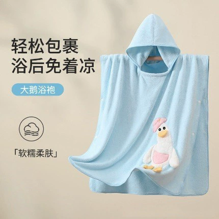 Детский халат-пончо из кораллового флиса, впитывающее полотенце с капюшоном для купания, накидка для малышей, большое утолщенное и теплое банное полотенце