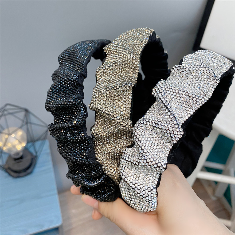 Korean Style Creative Full Rhinestone Folded Wide Headband display picture 8