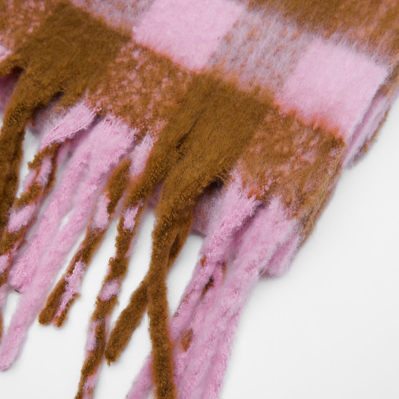 Moda europea y americana larga transfronteriza Comercio exterior otoño e invierno rosa Plaid borla bufanda Cachemira color a juego bufanda Plaid para mujeres