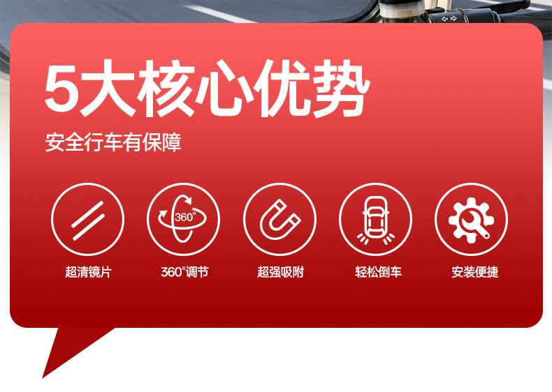 Tricycle and four-wheeler interior rearview mirror, suction cup reversing mirror, car cabin mirror, reversing auxiliary mirror, reflector mirror