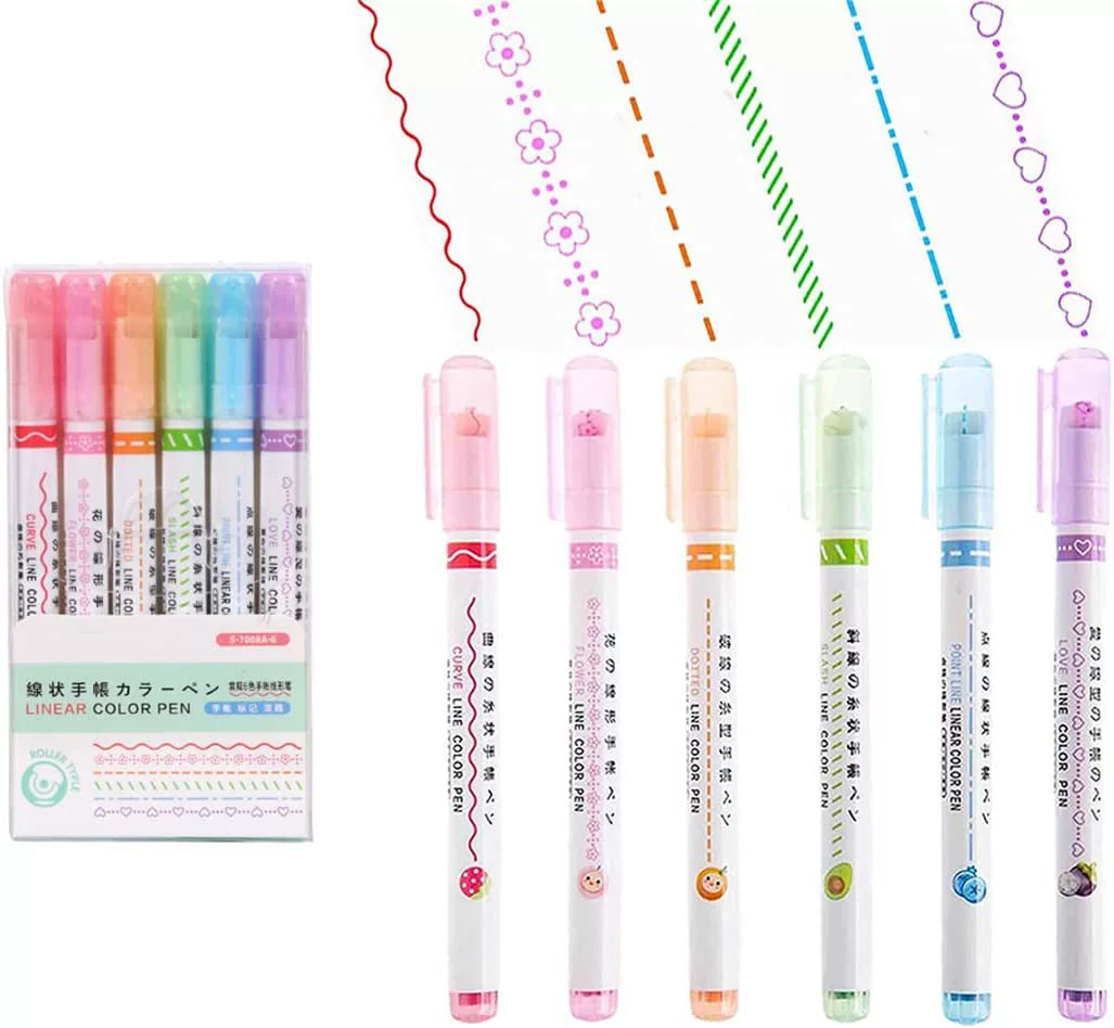 6-цветная линейная Ручка DIY узор ручная ручка для счета быстросохнущая ручка для штриха ученики начальной и средней школы изучают цветную метку