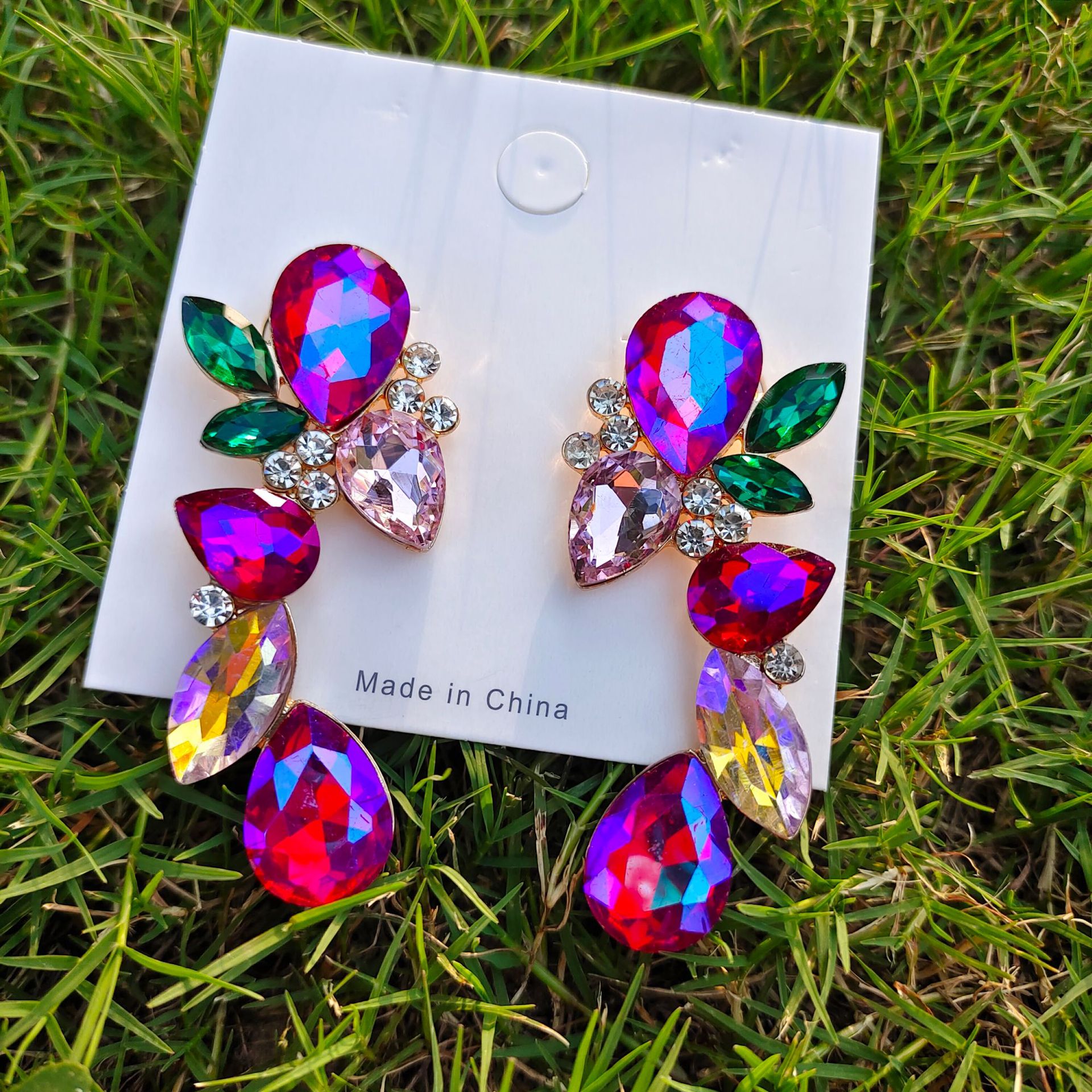 Electroplated Gold Plating Process 316 Stainless Steel Ear Needle Material Retro Water Droplets Inlay Alloy Rhinestones Earrings