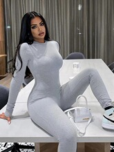 E 40086 Street Style Solid Color High Waist Jumpsuit ��ͷ��