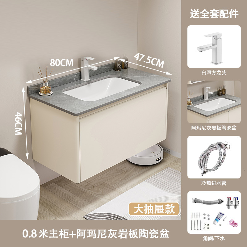 Gabinete de baño cerámico de acero inoxidable grueso integral lavabo de ángulo redondeado lavabo integral gabinete impermeable a prueba de humedad lavabo