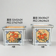 石湾盆四方盆手工贴花陶瓷盆园林盆景盆栽居家摆设
