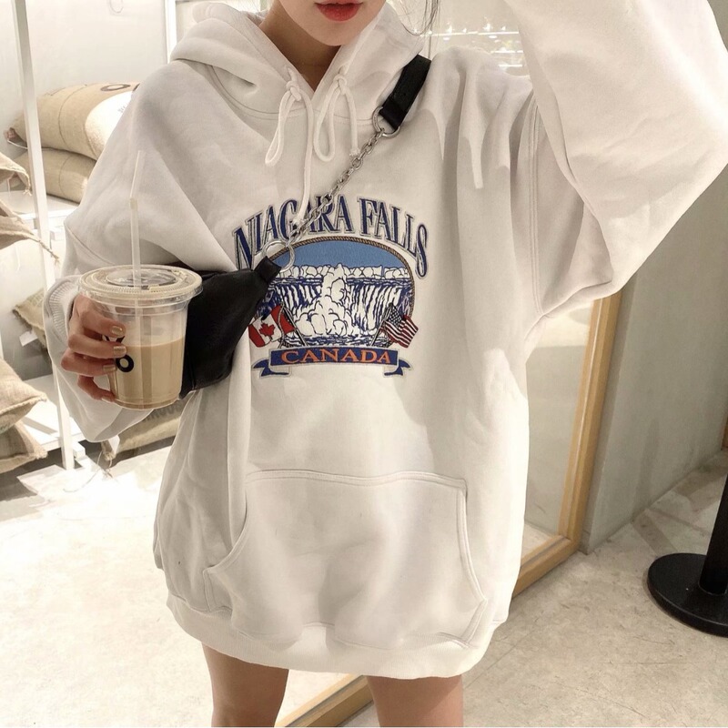 Bm Style American Kendall Jenner Same Style Bm Hooded Jacket Waterfall Embroidery Loose Thin Pullover Women's Top Sweatshirt Trendy