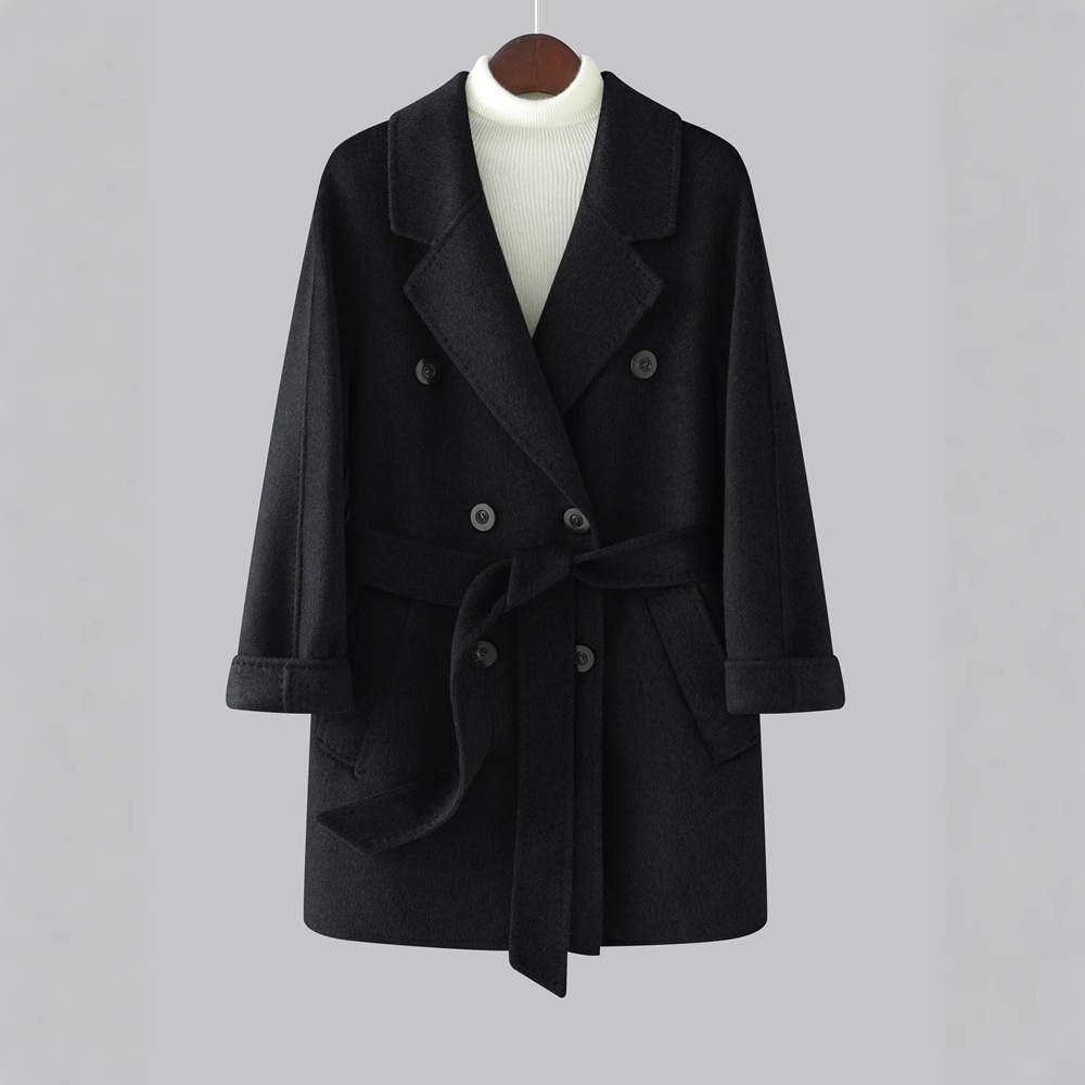 Demi-season cashmere double-sided long woolen coat, high-quality style, mid-length, for teenagers