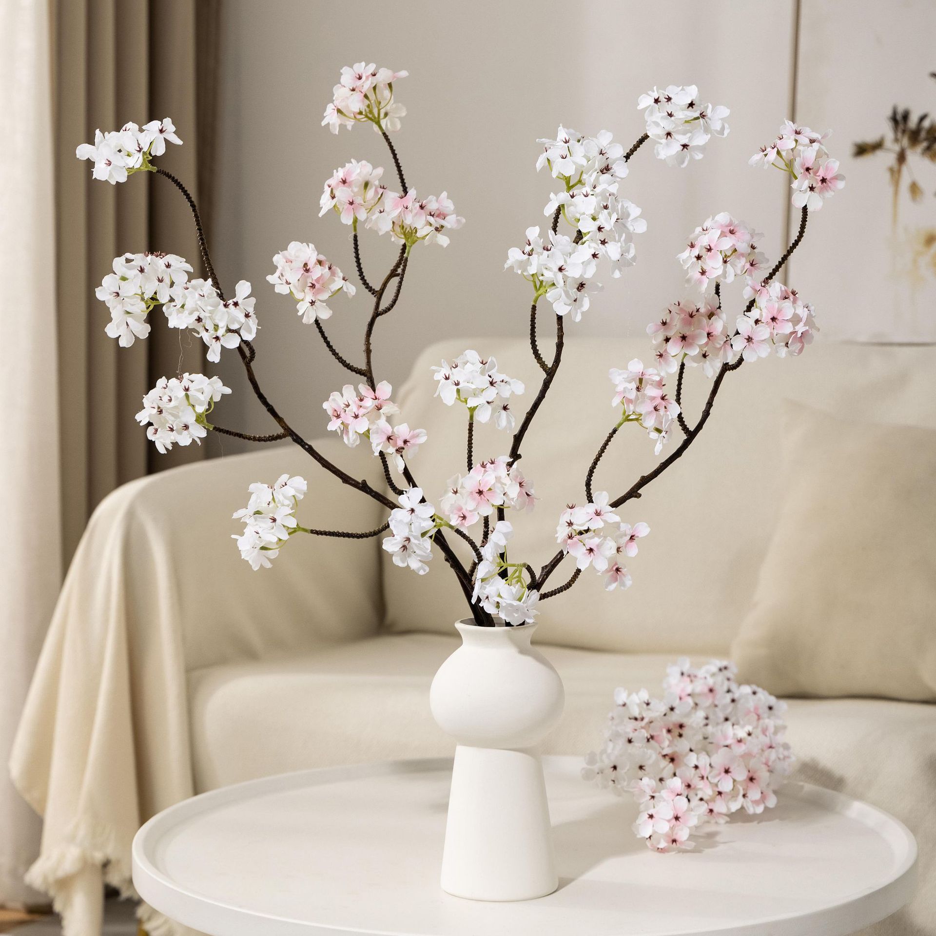 Simulated Rose, Cherry Blossom Branch, Peach Blossom Branch, Zen Flower Arrangement, Green Plant, Fake Flower Decoration, Bouquet Scene Layout