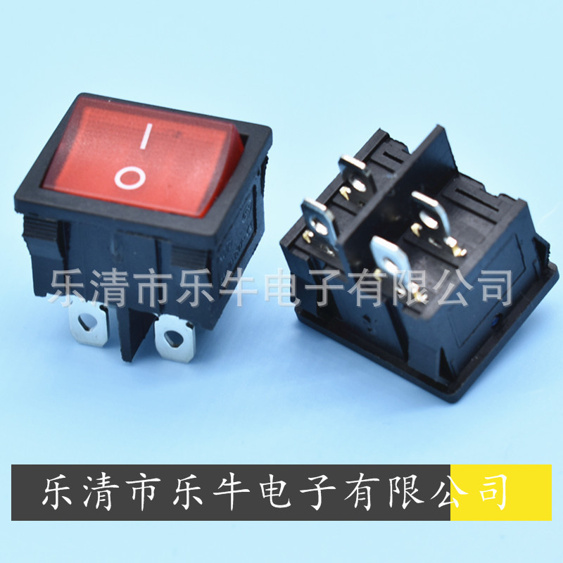 方形带灯船型开关KCD5 4脚红色带灯翘板开关 21*24mm红色带灯开关