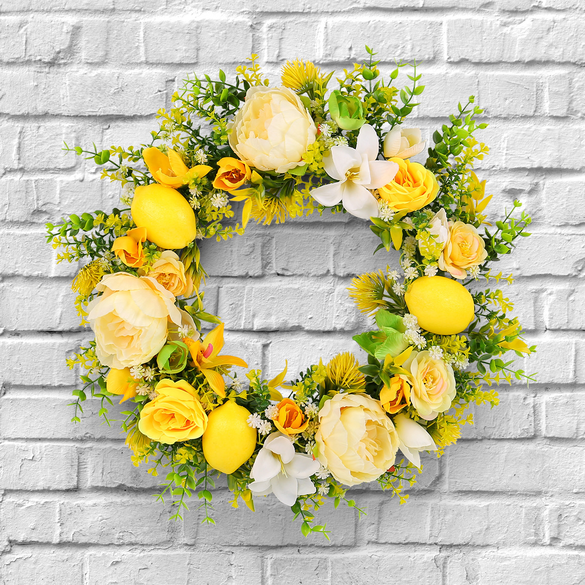 Amazon Yellow Rose Lemon imitación guirnalda pequeña planta fresca tejida colgante de puerta accesorios de estilo europeo y americano