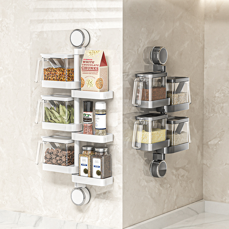 Caja de condimento ventosa colgada en la pared cocina doméstica de alto valor de sal caja de almacenamiento de condimentos 2024 nuevo condimentador