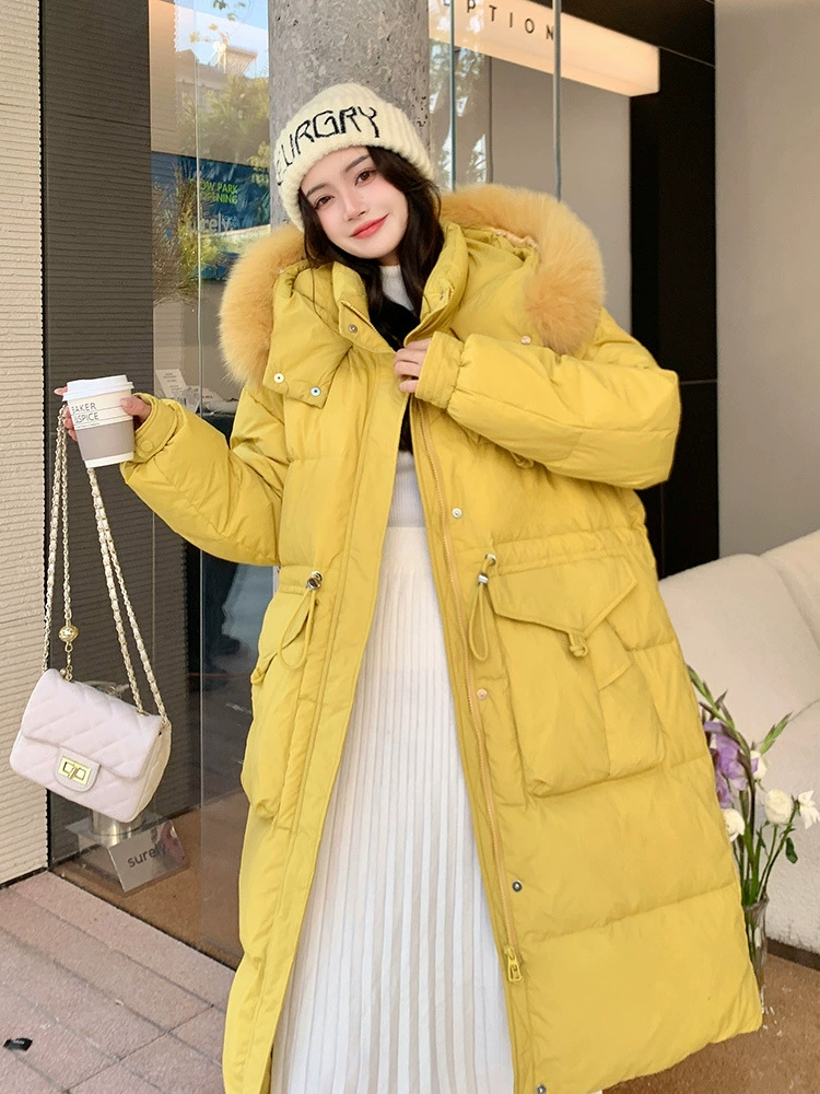 Пуховик, длинный с капюшоном, корейский стиль, plus size
