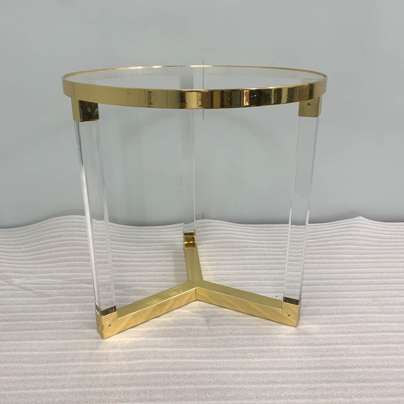 现代轻奢压克力不锈钢三叉边几/软装设计/别墅/样板房/高档茶几|ms