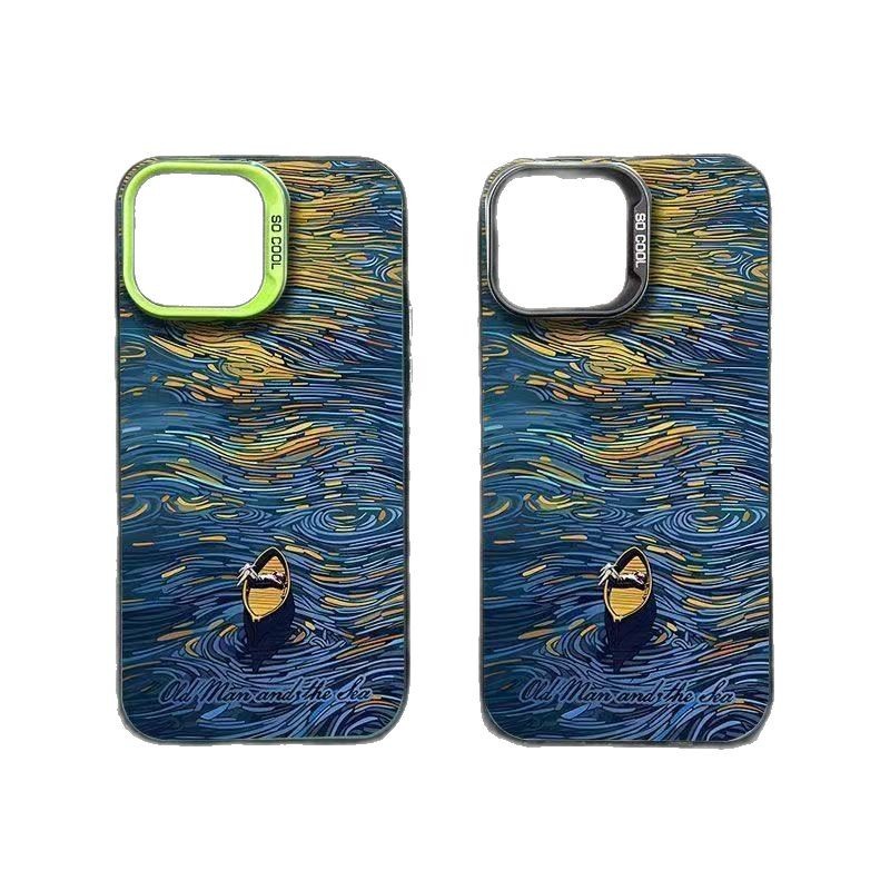 Funda para teléfono con diseño de océano pintado al óleo, compatible con Apple 17 Pro Max, funda personalizada y energética para iPhone 16/15/14/13, estilo europeo y americano.