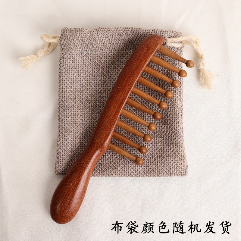 龙凤檀木梳子加长柄宽齿圆齿可刻字插齿美发梳头部手柄带把|undefined