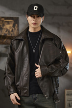 ALLIN翻领皮衣夹克2025秋季新款不规则解构设计机车服外套黑色