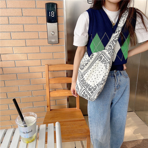 13165 Light Retro Cashew Flower Crossbody Shoulder Bag Ethnic Style Casual Shopping Bag Fashion Canvas Bag Women Wholesale