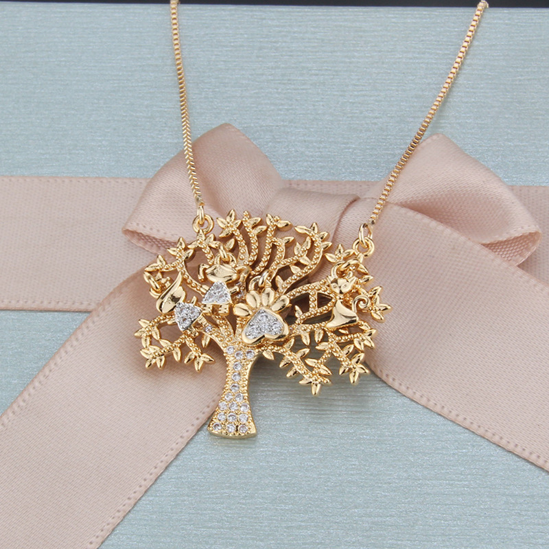 simple twocolor diamond treeshaped copper pendant necklacepicture6