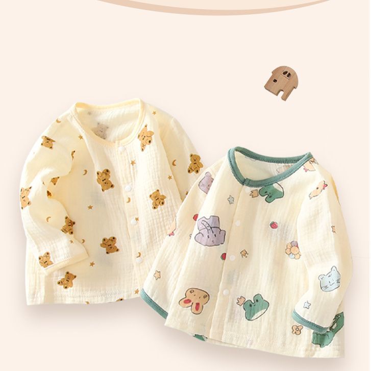 Baby gauze top, summer thin pure cotton, boys and girls, long-sleeved cardigan, air-conditioned clothing, pajamas, summer baby coat