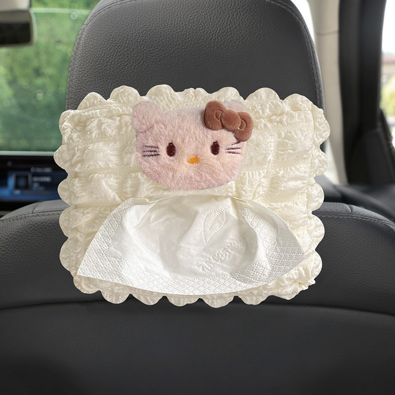 Nuevo lindo Kitty caja de toallas de automóvil asiento de automóvil bolsa de extracción de papel para automóvil colgante cubierta femenina super suave puff