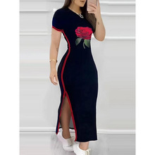 Q 47780 Rose print stripe split skirt õ��C�D�l�y�_��ȹ