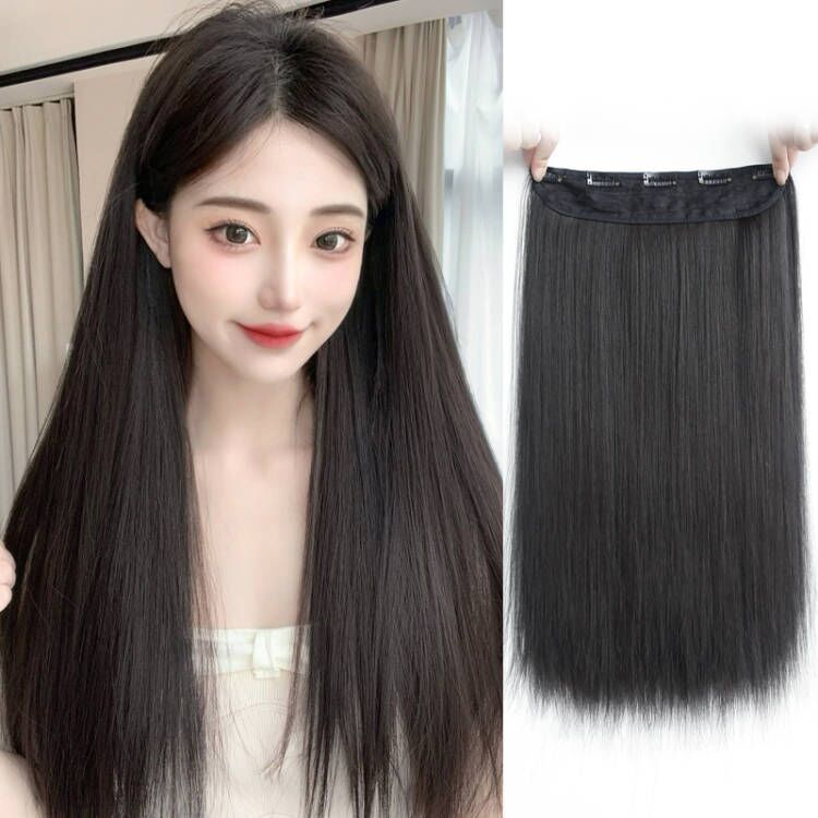 Cinco-tarjeta de pelo largo y recto clip de pelo peluca pieza de cinco-clip de fibra química cortina de pelo sin costura pieza de extensión de cabello en stock al por mayor generación de cabello