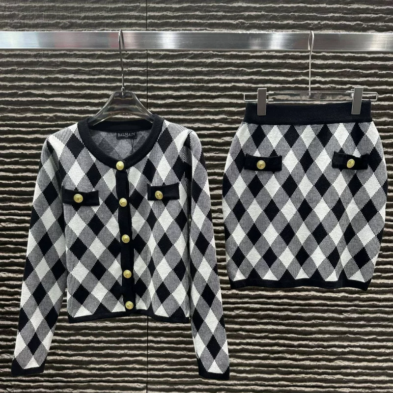 Demi-season classic cardigan, skirt, set