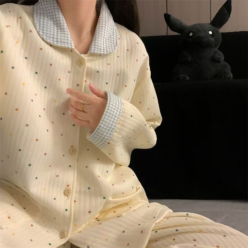 Transfronterizos al por mayor aire entrelazado algodón calentador pijama mujer dulce dulce caricatura otoño invierno manga larga explosión ropa doméstica cubierta