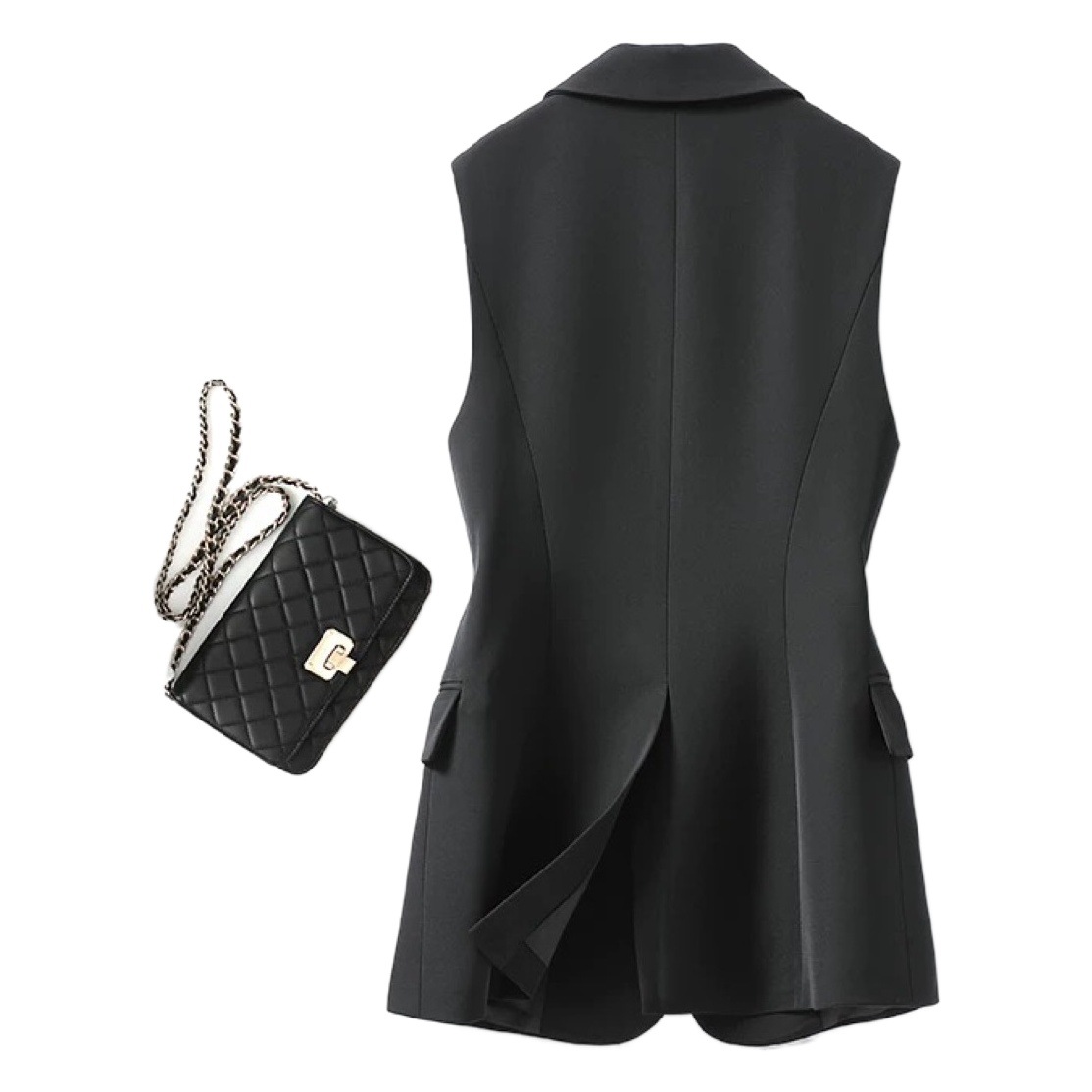 Color sólido negro traje collar chaleco femenino grano hebilla temperamento viajero chaleco 2022 primavera y otoño chaleco femenino