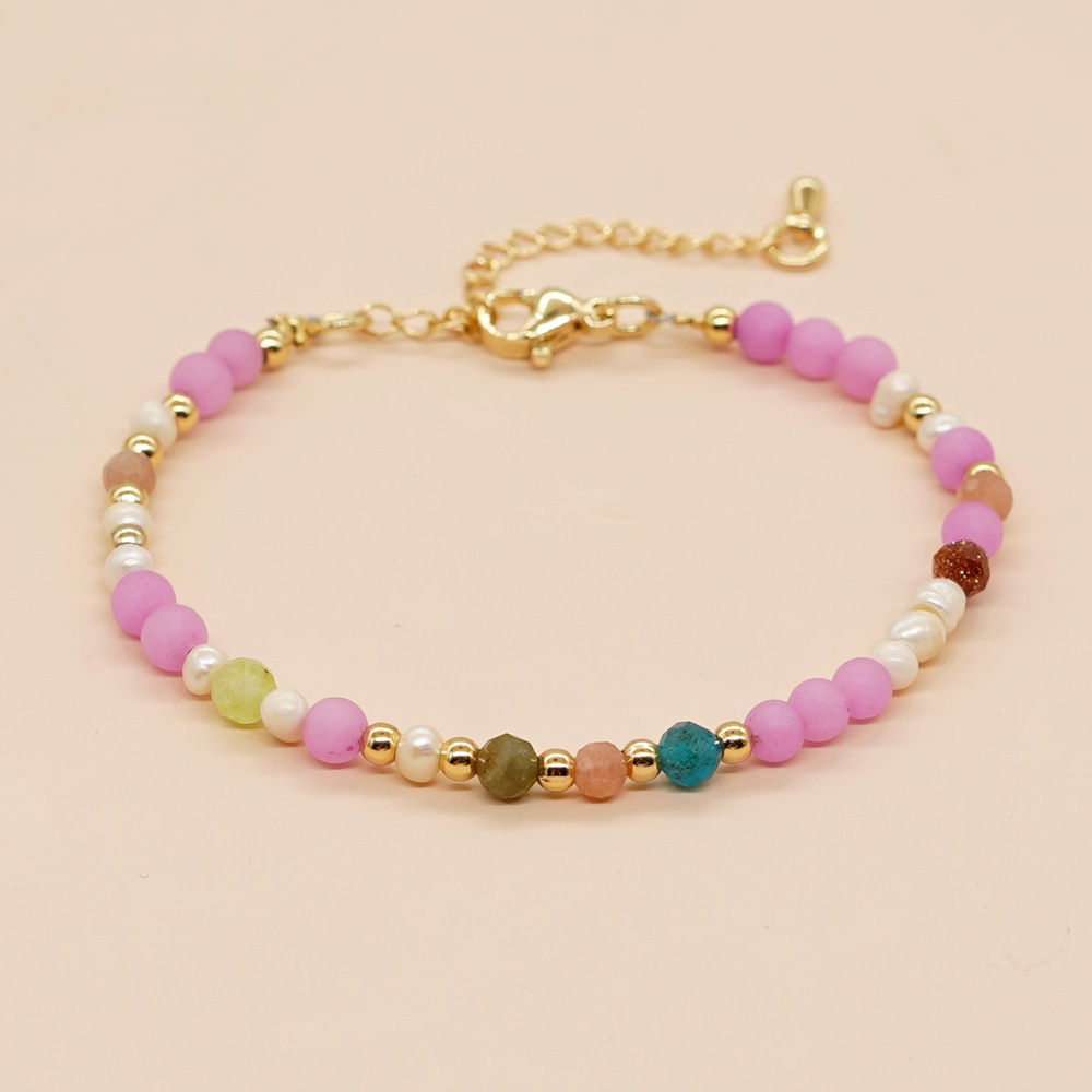 1 Piece Simple Style Round Artificial Gemstones Alloy Beaded Womenu0027S Bracelets