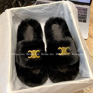 2023 foreign trade plush slippers for women autumn and winter New outdoor wear flat warm platform open toe slippers wholesale