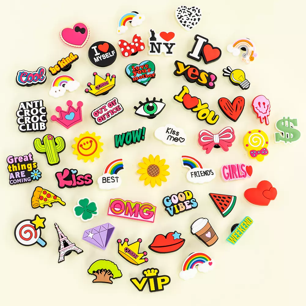 跨境卡通甜心休闲洞洞鞋花diy配饰现货花园鞋PVC软胶鞋扣装饰扣